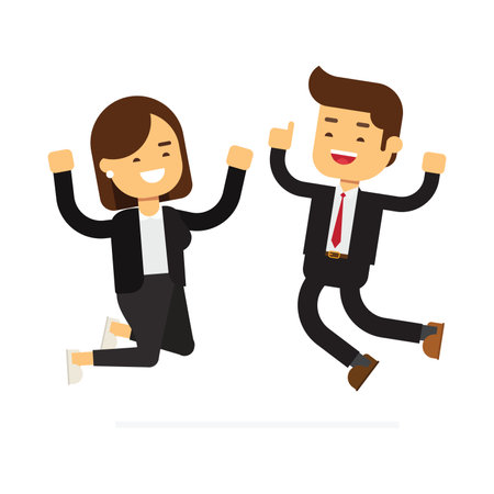 Business man and woman executive managers celebrating success jumping togetherのイラスト素材