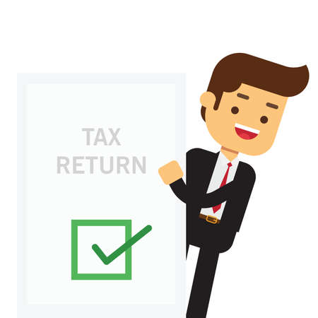 Businessman holds in his hand a tax declarationのイラスト素材