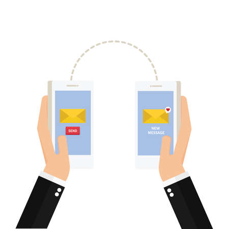 Hand holding phone with closed envelopeのイラスト素材