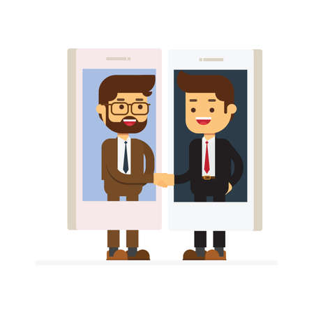 businessmen interacting with each other through mobileのイラスト素材
