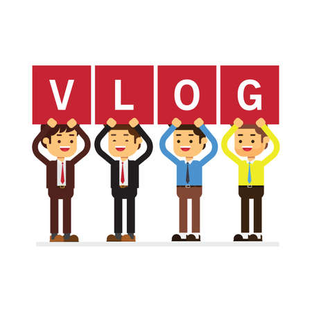 Businessman holding 'VLOG' lettersのイラスト素材