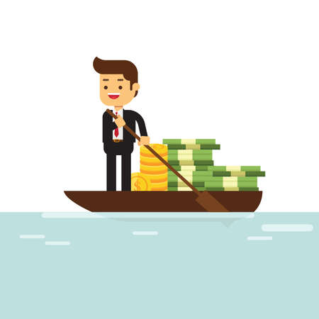 businessman and money and ride in boatのイラスト素材
