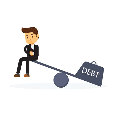 Businessman with a loan agreement sits on the scalesのイラスト素材
