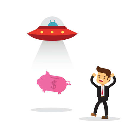 Piggy bank was attracted by tax UFOのイラスト素材