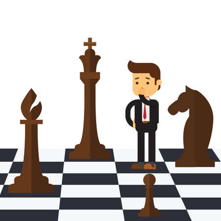confused businessman on chessboardのイラスト素材