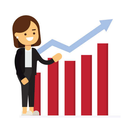 business woman presenting and showing a financial chart. Success, idea, marketing presentations, growing and business strategyのイラスト素材