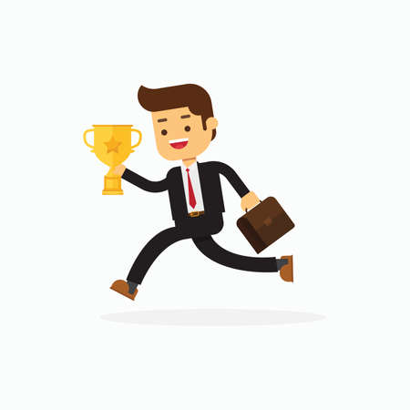 business man holding a briefcase and trophyのイラスト素材