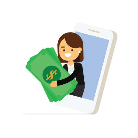 businesswoman with smartphone and moneyのイラスト素材