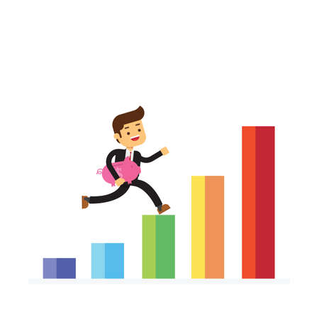 business man with piggy bank jump over chartsのイラスト素材