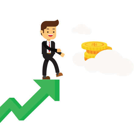 businessman grabbing money bag on green arrowのイラスト素材