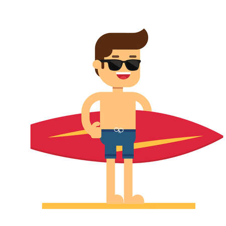 Man character avatar icon.wearing hipster sunglasses and holding blue surfboardのイラスト素材