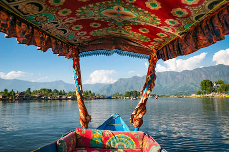 House boats on the dal lake in Srinagar (Kashmir, India)の写真素材