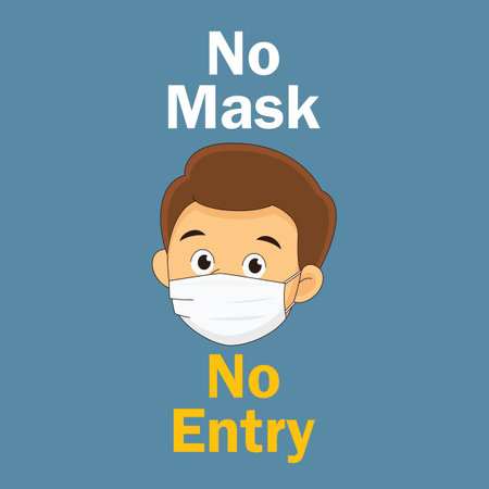 No Mask, No Entry,Young Man Wearing Face Maskのイラスト素材