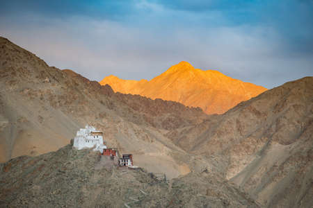 namgyal tsemo monastery on a mountain with blue skyのeditorial素材