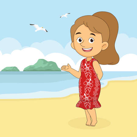Woman go to travel in summer holiday,Holiday in a beachのイラスト素材