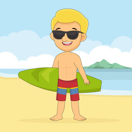 Man go to travel in summer holiday,Holiday in a beachのイラスト素材