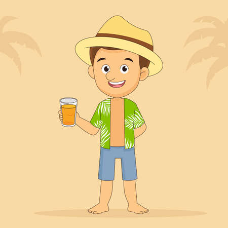 Man go to travel in summer holiday,Holiday in a beachのイラスト素材