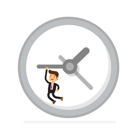 Businessman hangs on an arrow of clockのイラスト素材