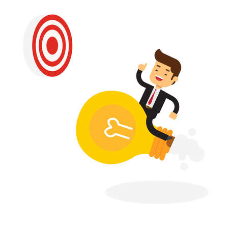 Businessman riding bulb to targetのイラスト素材