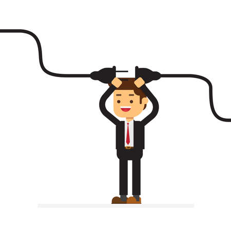 Businessman connecting a power cordのイラスト素材