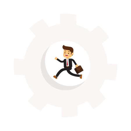Businessman running in wheel gearのイラスト素材