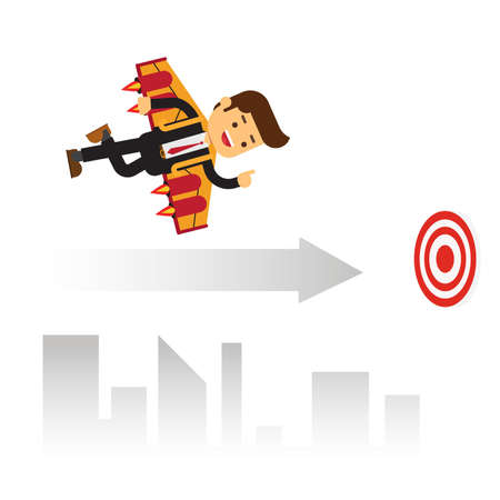 Businessman flying forward with a jet backpackのイラスト素材