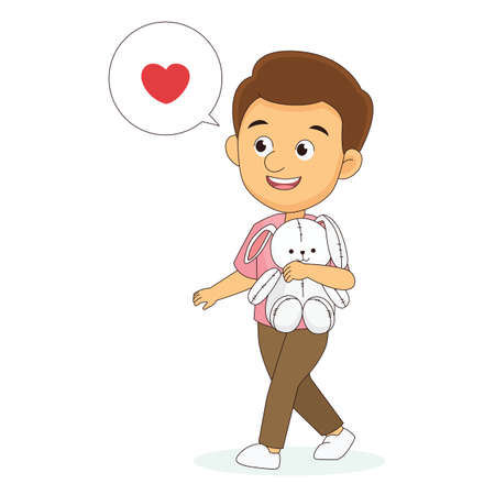 Valentine day,Man walking and holding rabbit dollのイラスト素材