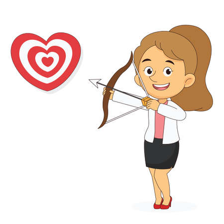 Happy valentine's day. Beautiful woman is shooting a bow into the heartのイラスト素材