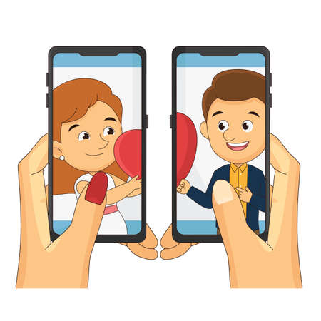 Happy valentines day,Chatting Online On Smartphone Vectorのイラスト素材