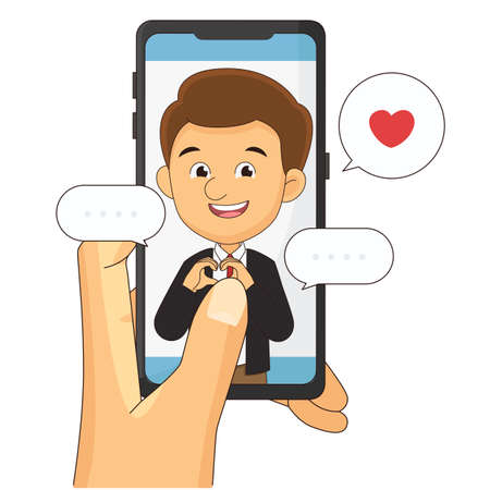 Happy valentines day,Video Chatting Online On Smartphone Vectorのイラスト素材