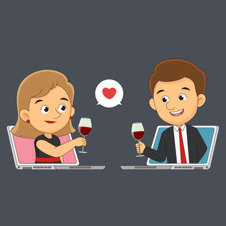Happy valentines day,Couple In Love dating On The laptopのイラスト素材
