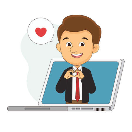 Happy valentines day,Young In Love dating On The laptopのイラスト素材