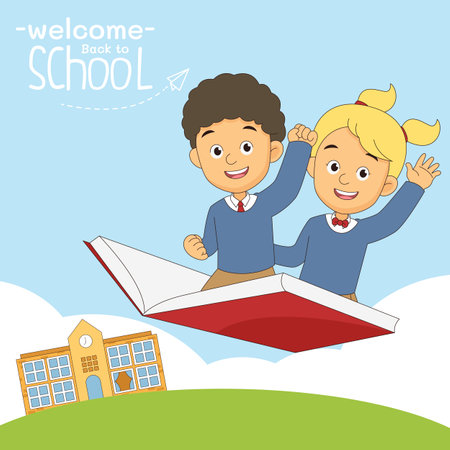 Cartoon children back to school backgroundのイラスト素材