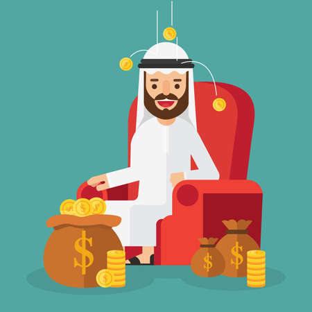 Arabic businessman relaxing on sofa in Background moneyのイラスト素材