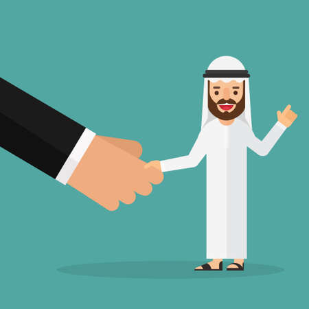 Arabic Business man shaking big handsのイラスト素材
