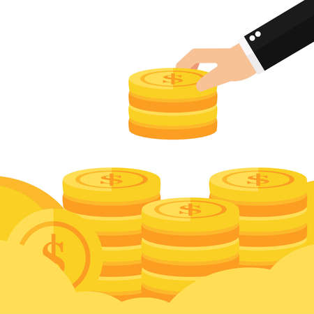 Hand put coin to money staircaseのイラスト素材
