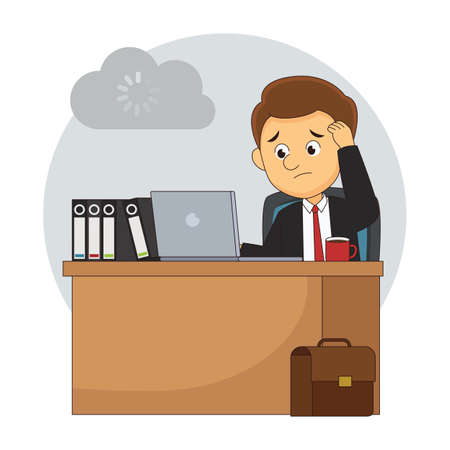 Tired businessman at work in officeのイラスト素材