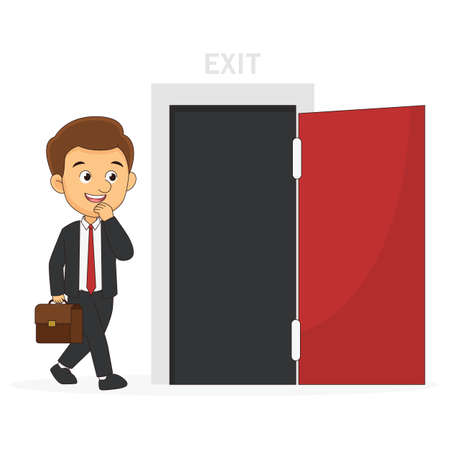 A young smiling,Businessman Found to open exit doorのイラスト素材