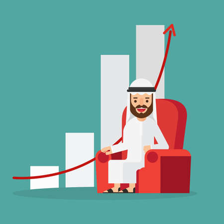Arab businessman relaxing on sofa in Background business graphのイラスト素材