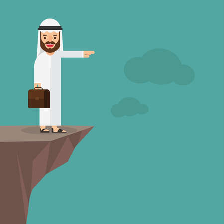 Arab businessman stand on top Of mountain looking for successのイラスト素材