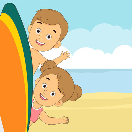 Summer holiday,Little kids playing on the beach,Holiday in a beachのイラスト素材