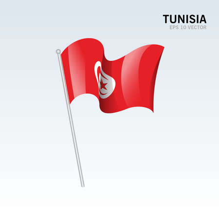 Tunisia waving flag isolated on gray backgroundのイラスト素材