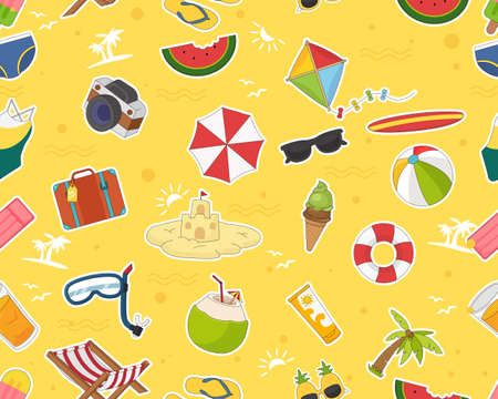 Vector flat seamless texture pattern happy summer
