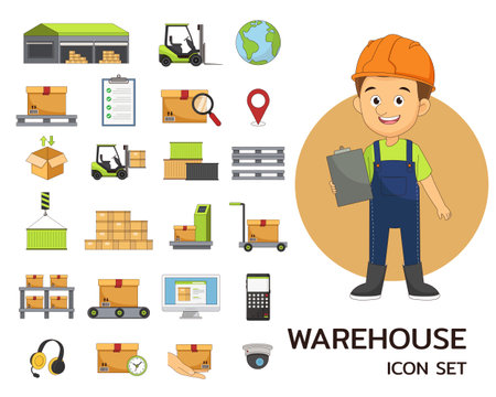 warehouse concept flat iconsのイラスト素材