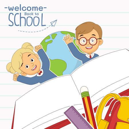 Cartoon children back to school backgroundのイラスト素材