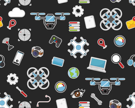 Vector flat seamless texture pattern Drones technology