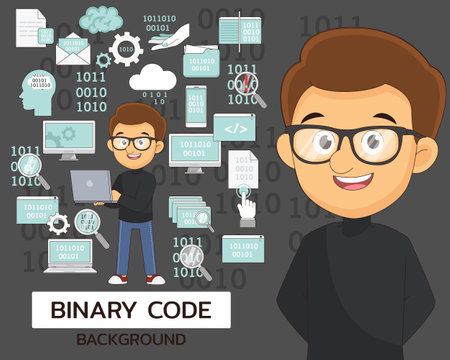 Binary code concept background. Flat icons.のイラスト素材