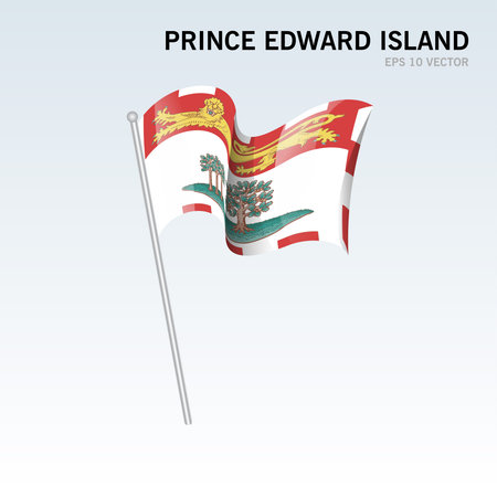 Waving flag of Prince Edward Island provinces of Canada isolated on gray backgroundのイラスト素材
