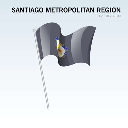 Waving flag of antiago Metropolitan Region of Chile isolated on gray backgroundのイラスト素材