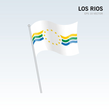 Waving flag of Los RÃ­os Region of Chile isolated on gray backgroundのイラスト素材